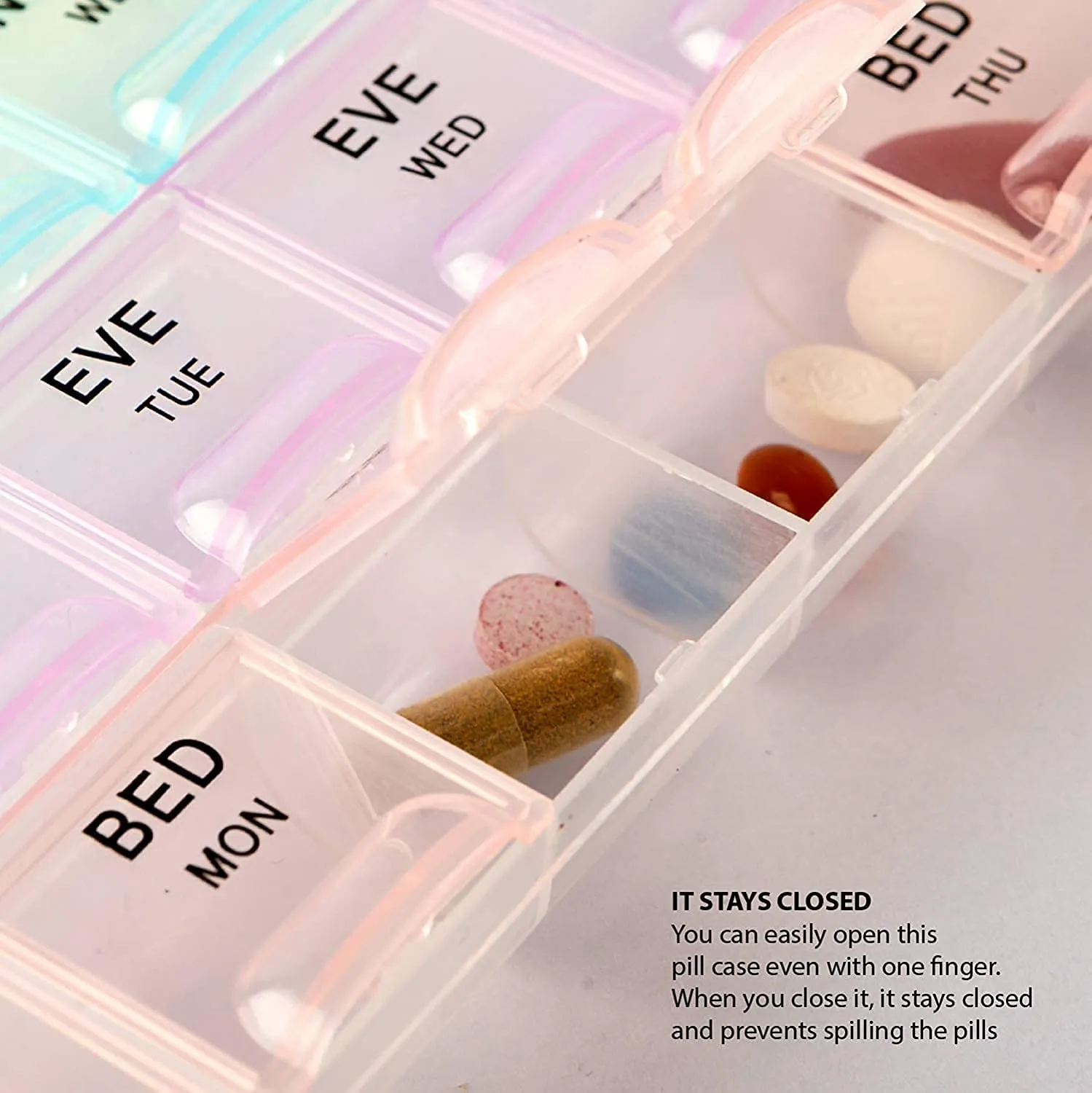 0383 Pill Case- 4 Row 28 Squares Weekly 7 Days Tablet Box Holder Medicine Storage Organizer Container