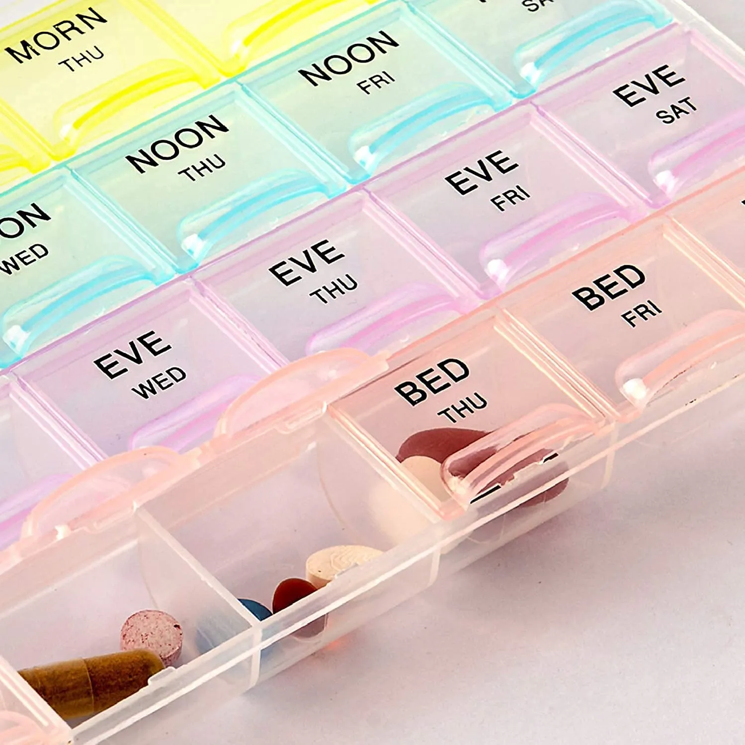 0383 Pill Case- 4 Row 28 Squares Weekly 7 Days Tablet Box Holder Medicine Storage Organizer Container