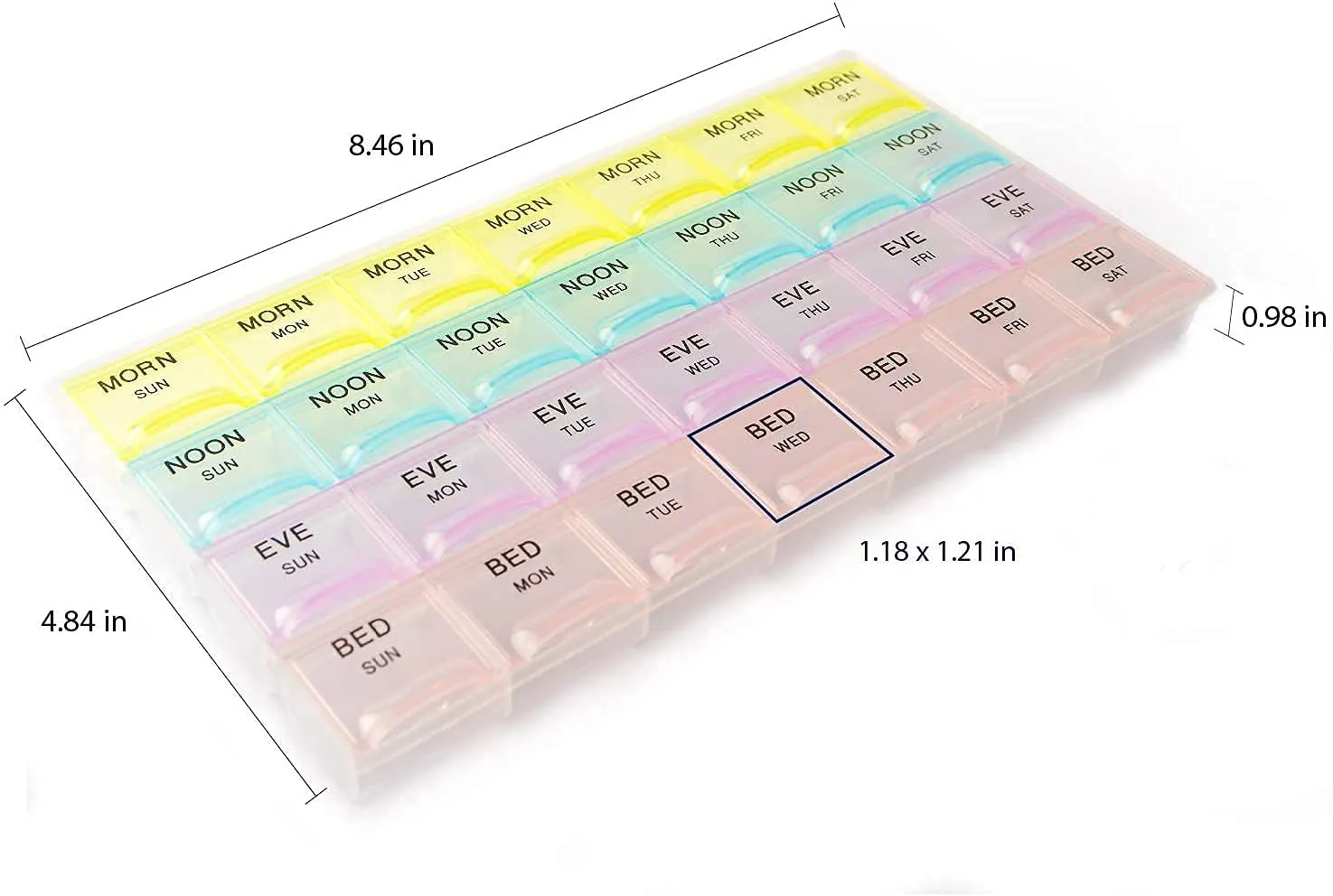 0383 Pill Case- 4 Row 28 Squares Weekly 7 Days Tablet Box Holder Medicine Storage Organizer Container