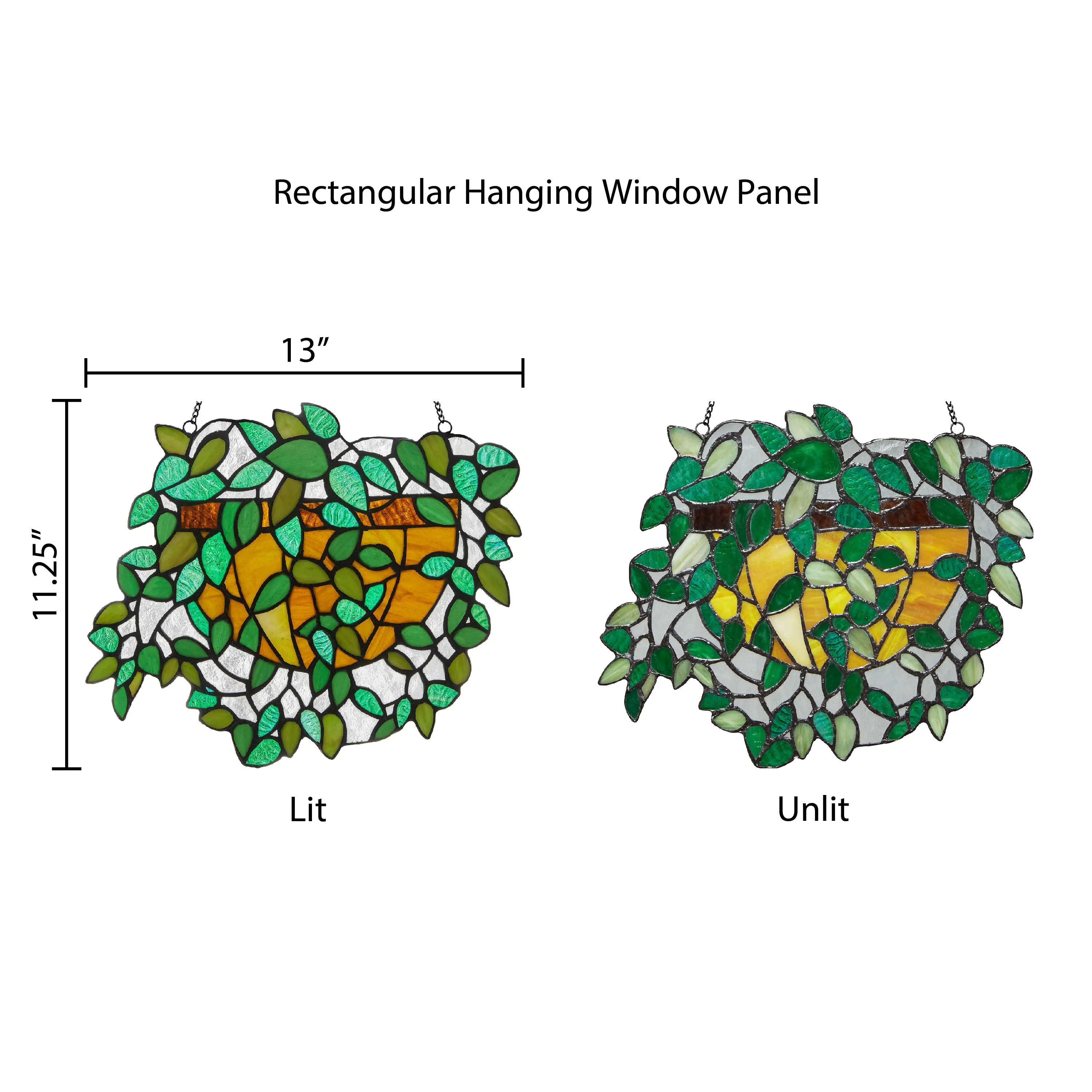 13"W Hanging Plant Stained Glass Window Panel