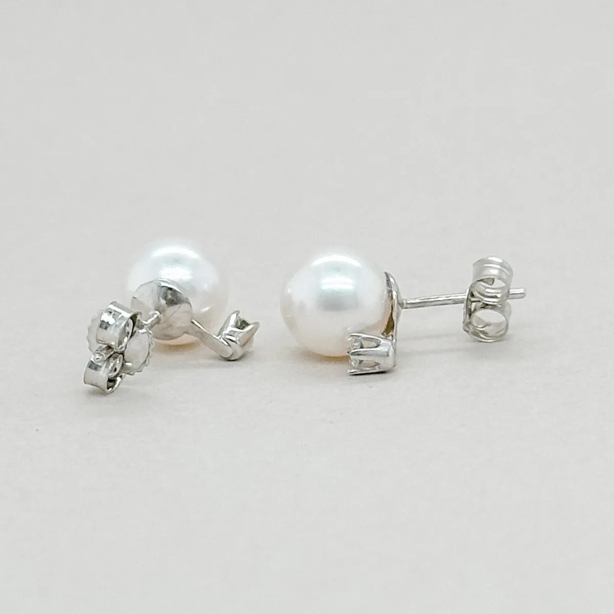 14K W Gold 6.50-7mm Pearl & Diamond earrings