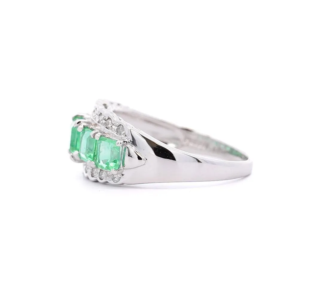 1.5 Carat Emerald and Diamond 5-Stone Band Ring in Platinum