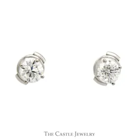 1cttw Round Diamond Stud Earrings with La Pousette Backs in 14k White Gold