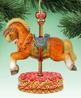 2023 Dated Carousel Horse Wooden Ornaments by G DeBrekht - Carousel Holiday Decor - 8114041-1-D23