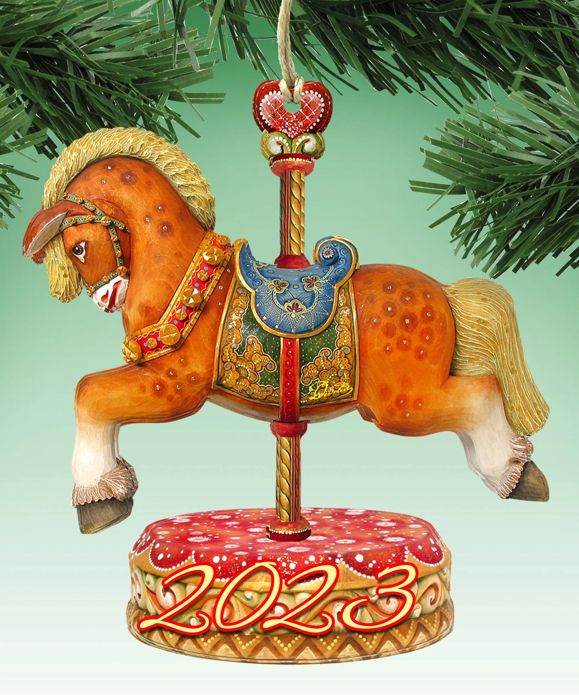 2023 Dated Carousel Horse Wooden Ornaments by G DeBrekht - Carousel Holiday Decor - 8114041-1-D23