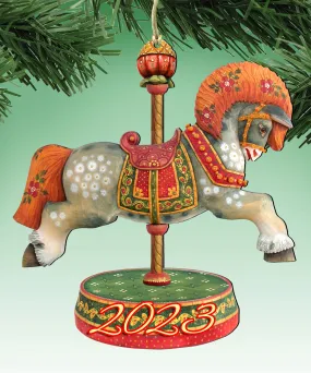 2023 Dated Carousel Horse Wooden Ornaments by G DeBrekht - Holiday Carousel Decor - 8114041-2-D23