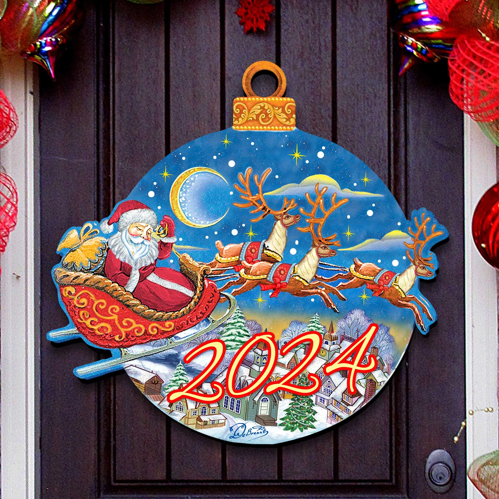 2024 Dated Up Up and Away Santa Door Hanger by G DeBrekht - Christmas Decor - 8112160H-D24