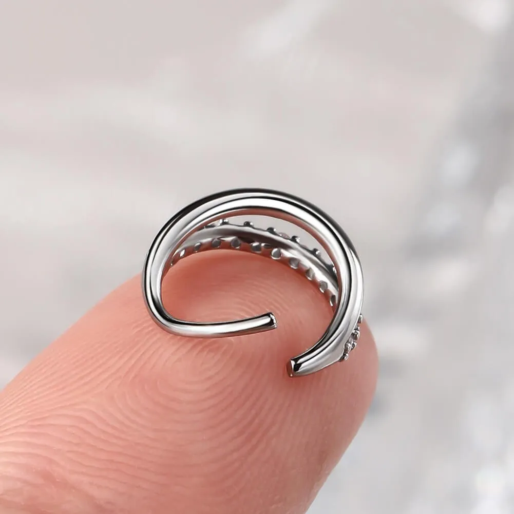 20G Double Nose Hoop Half CZ Twisted Seamless Nose Ring