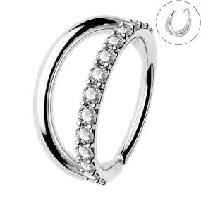 20G Double Nose Hoop Half CZ Twisted Seamless Nose Ring