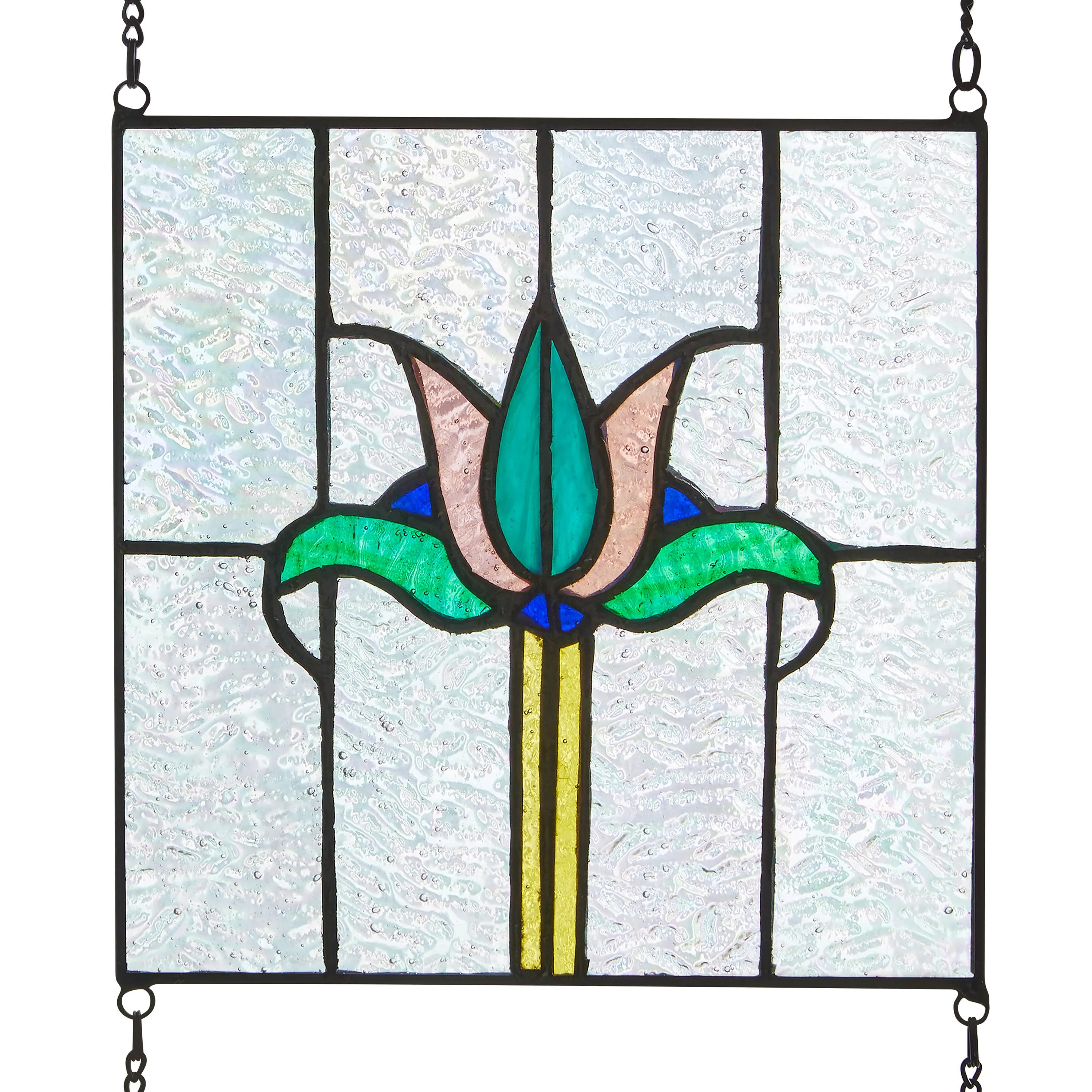 29"H Art Deco Tryptic Stained Glass Window Panel