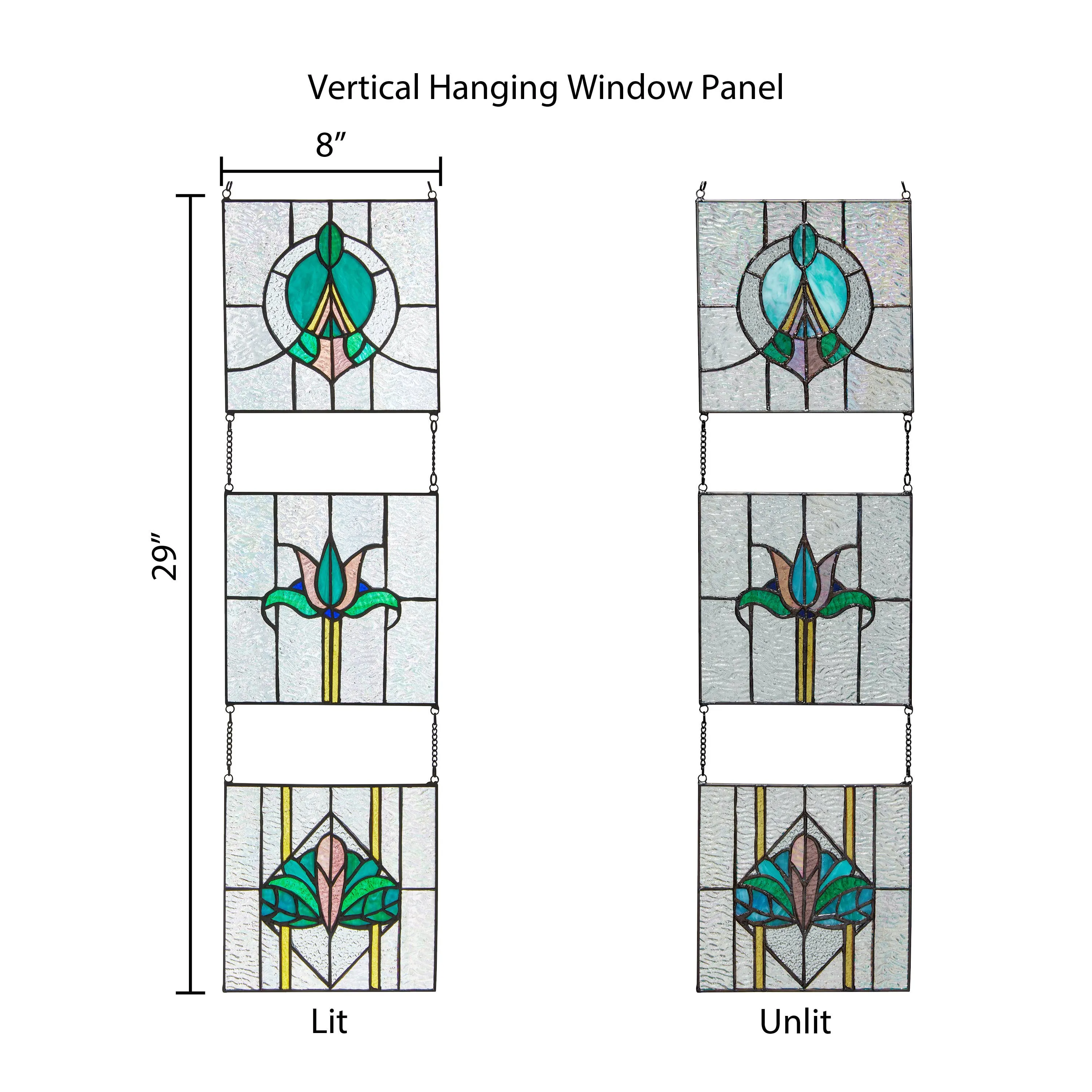 29"H Art Deco Tryptic Stained Glass Window Panel