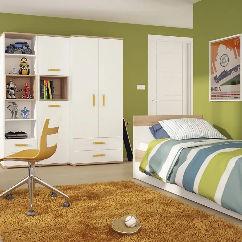 4Kids Single Storage Bed With Orange Handles