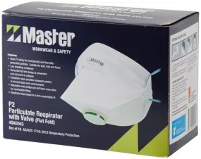 4SAD043 RESPIRATOR DISPOSABLE MASTER P2 FLAT FOLD W/VALVE SUITABLE FOR DUST/MIST/FUME 10/BOX