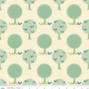 Acorn Valley Forest Cream Cotton Lycra Knit Fabric by Riley Blake