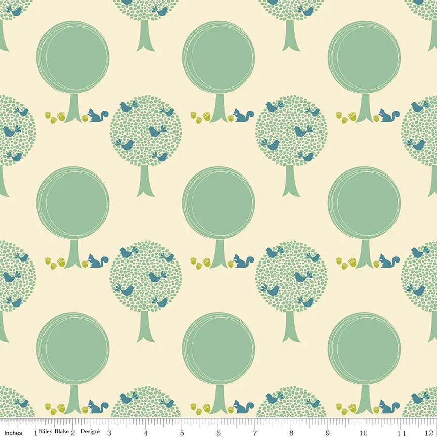 Acorn Valley Forest Cream Cotton Lycra Knit Fabric by Riley Blake