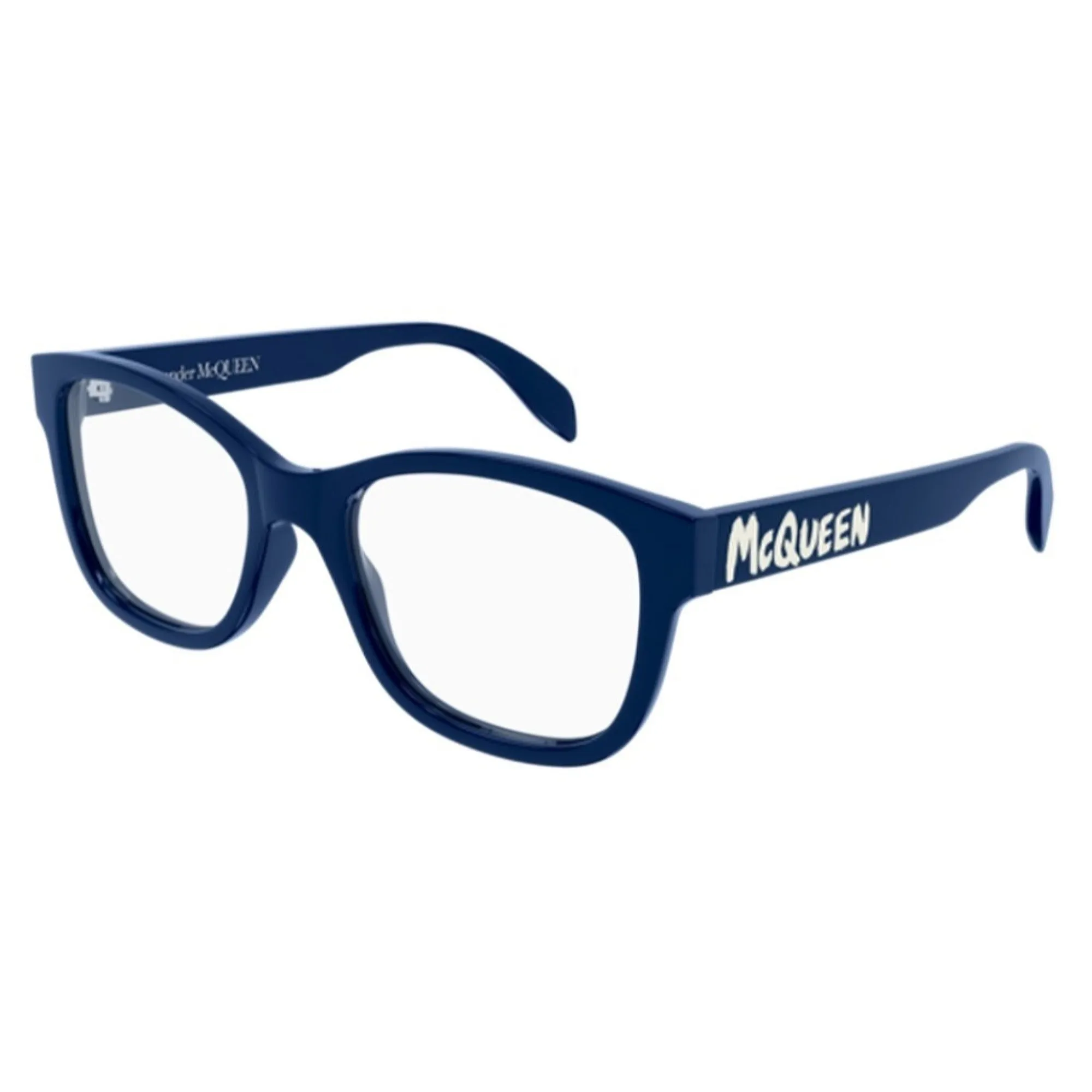 Alexander McQueen Men's Sunglasses Spring Summer Blue Transparent Demo Lens Demo Lens Shiny AM0350O 004