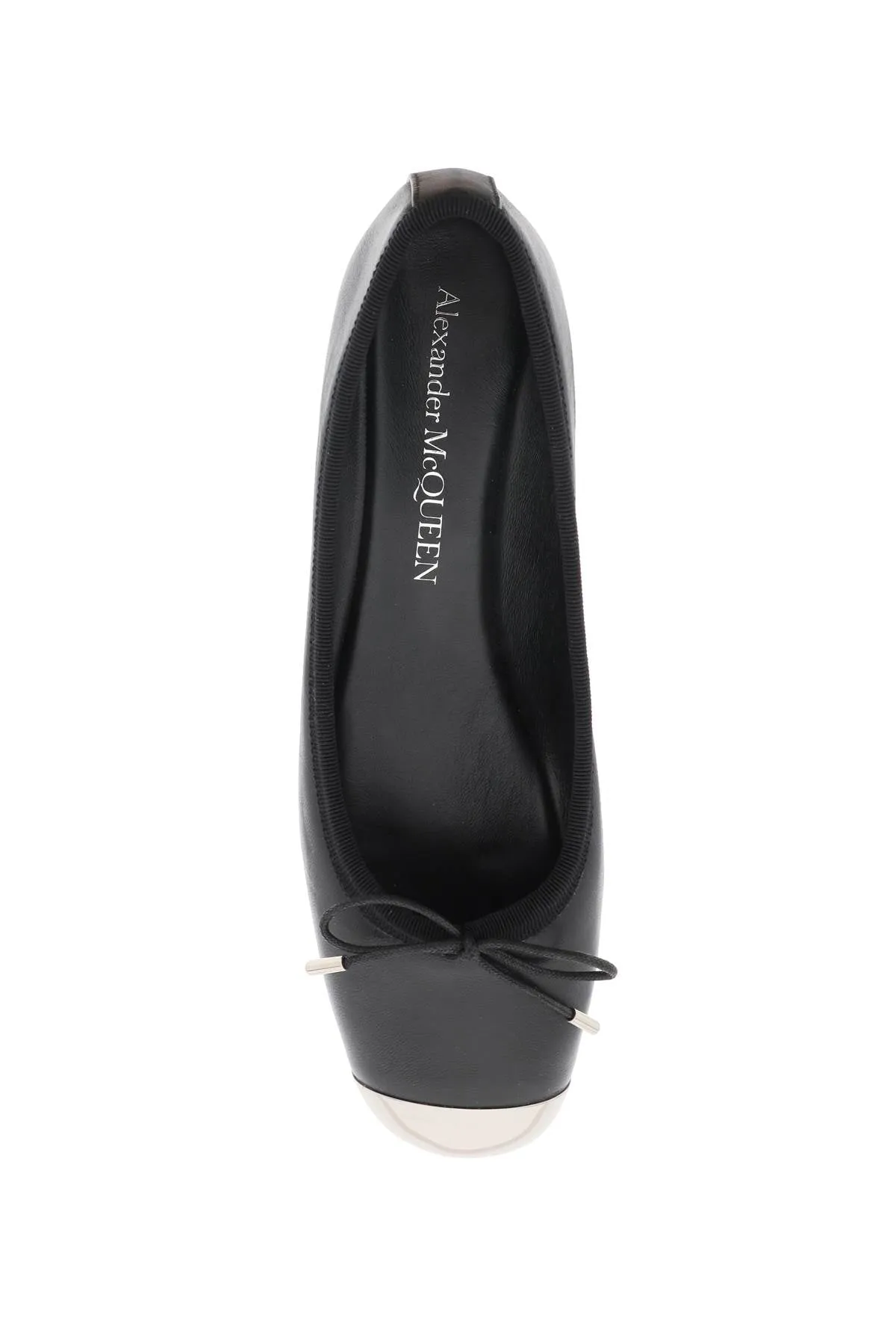 Alexander Mcqueen Nappa Leather Ballet Flats With Metallic Toe (Size - 39)