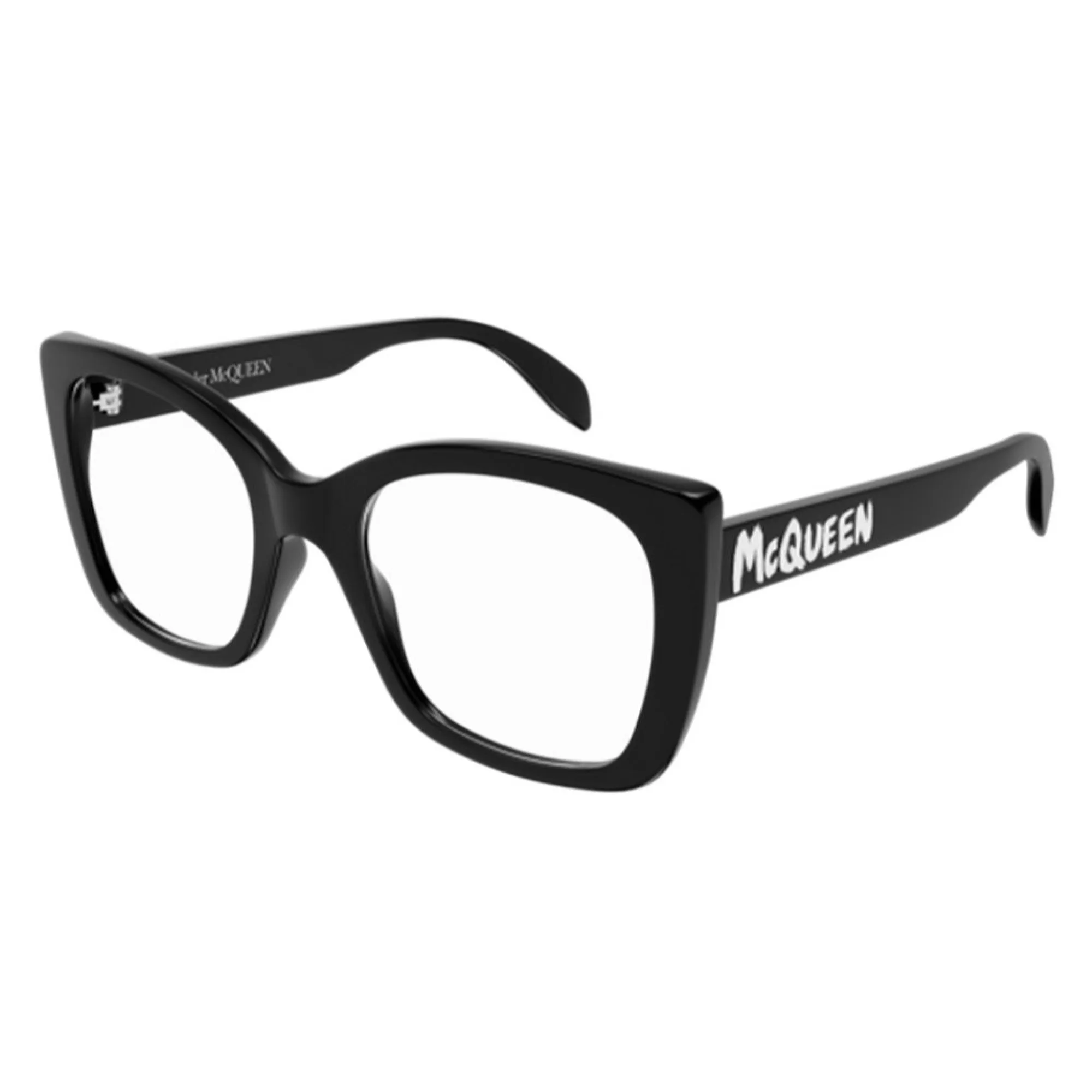 Alexander McQueen Women's Sunglasses Spring Summer Black Transparent Demo Lens Demo Lens Shiny AM0351O 001