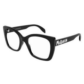 Alexander McQueen Women's Sunglasses Spring Summer Black Transparent Demo Lens Demo Lens Shiny AM0351O 001