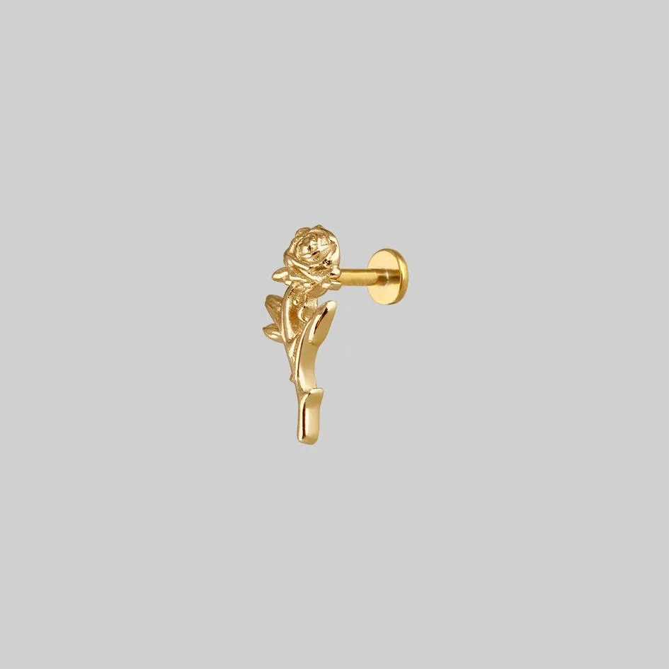 AMOR. Gold Rose Stem Stud Earring - Helix/Tragus