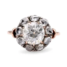 Antique Style 1.74 Carat Old Mine Diamond 18K Rose Gold Silver Cluster Ring