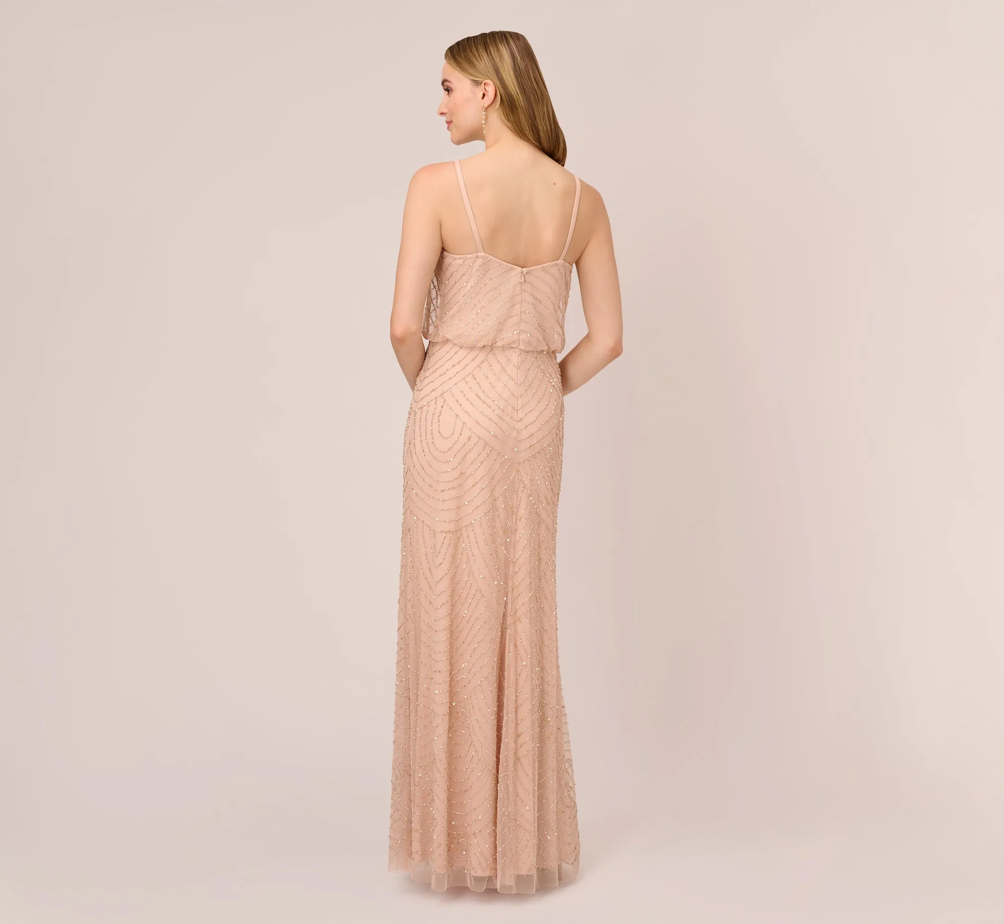 Art Deco Beaded Blouson Gown In Blush