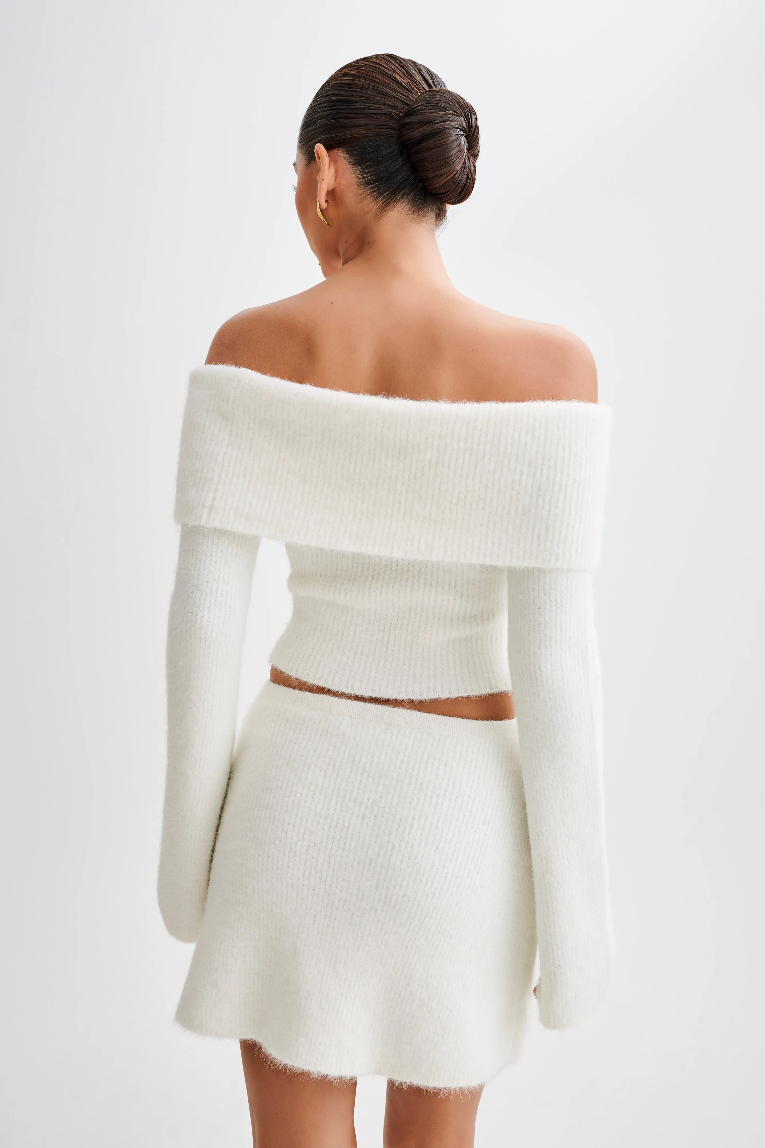 Baxter Off Shoulder Fluffy Knit Top - Ivory