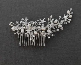 Beach Wedding Hair Comb with Starfish and Pearls