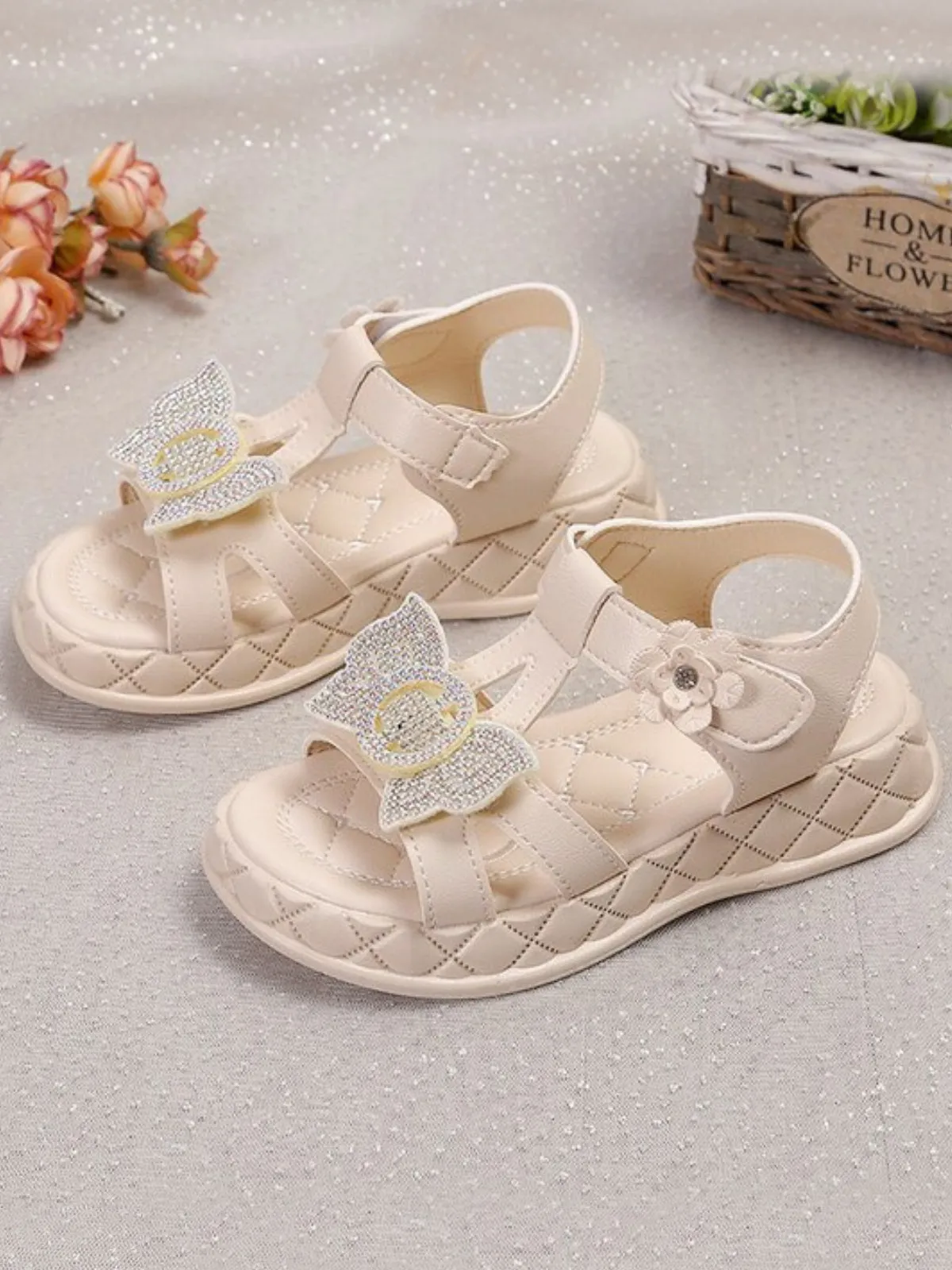 Bedazzled Bow Quilted Sandals By Liv and Mia