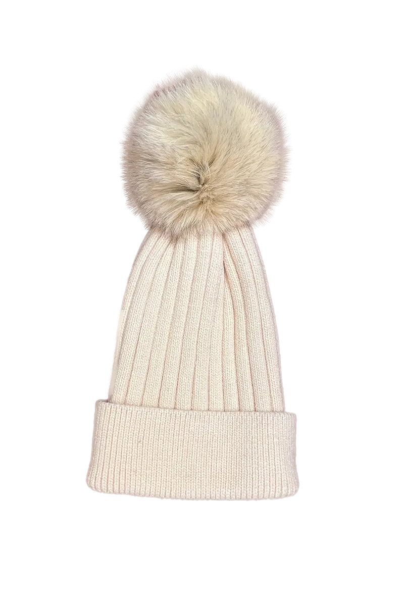 Bella Knit Hat with Detachable Dyed to Match Fox Fur Pom