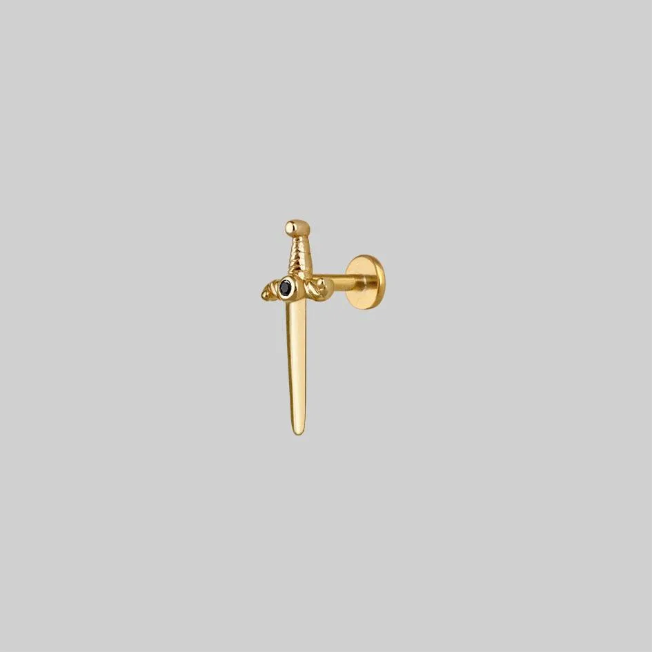 BETRAYAL. Gold & Black Spinel Dagger Earring - Helix/Tragus