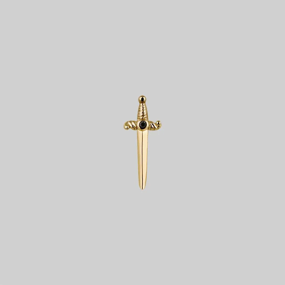 BETRAYAL. Gold & Black Spinel Dagger Earring - Helix/Tragus