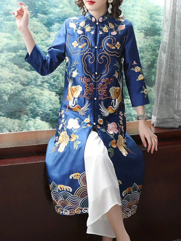 Birds Embroidered Qipao Dress