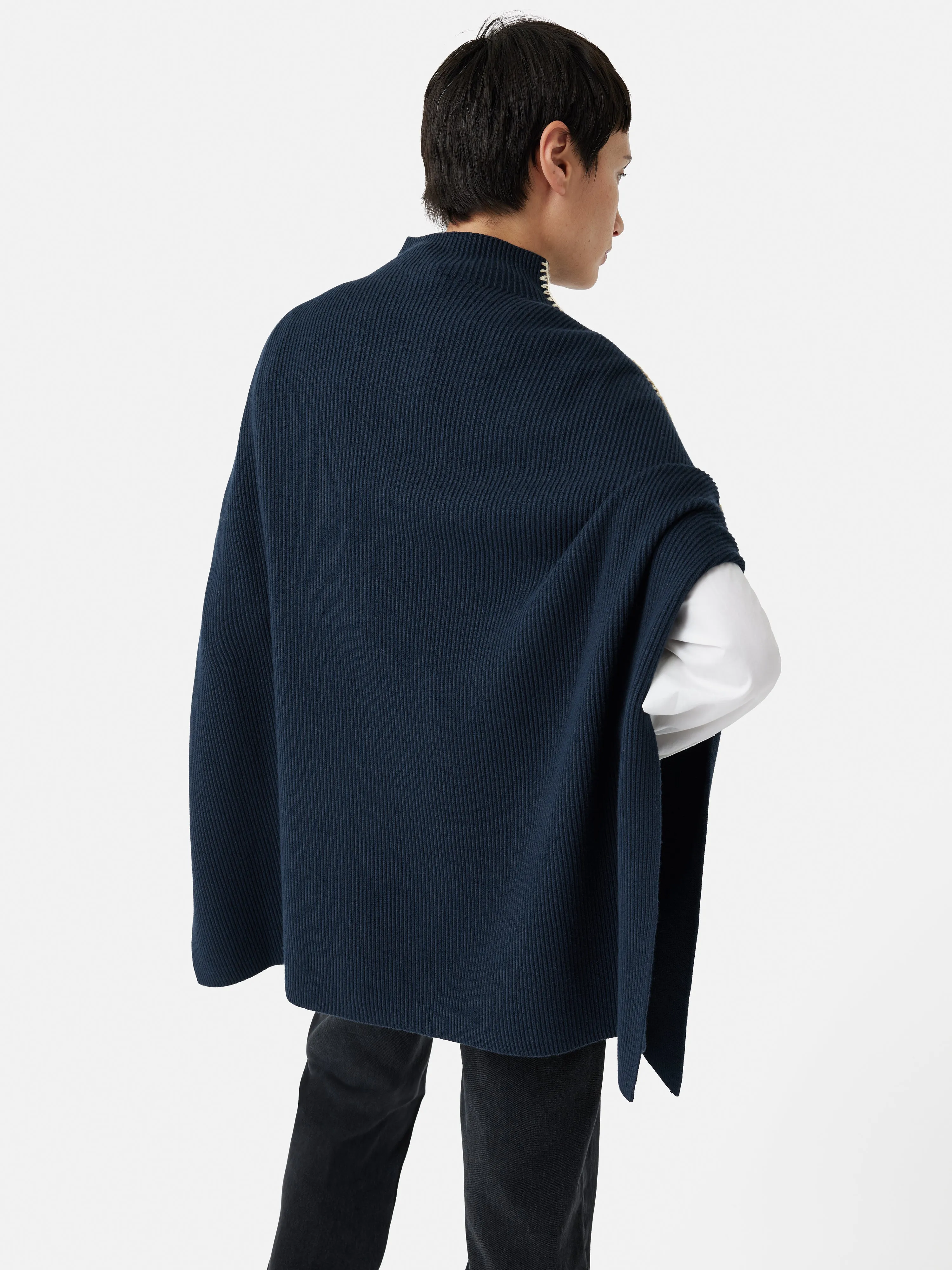 Blanket Stitch Poncho | Navy