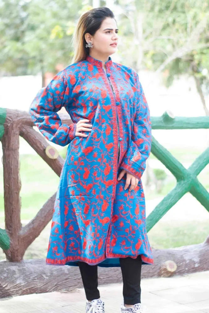 Blue Aari Work Embroidered Jacket With New Designer All over Jaal Pattern