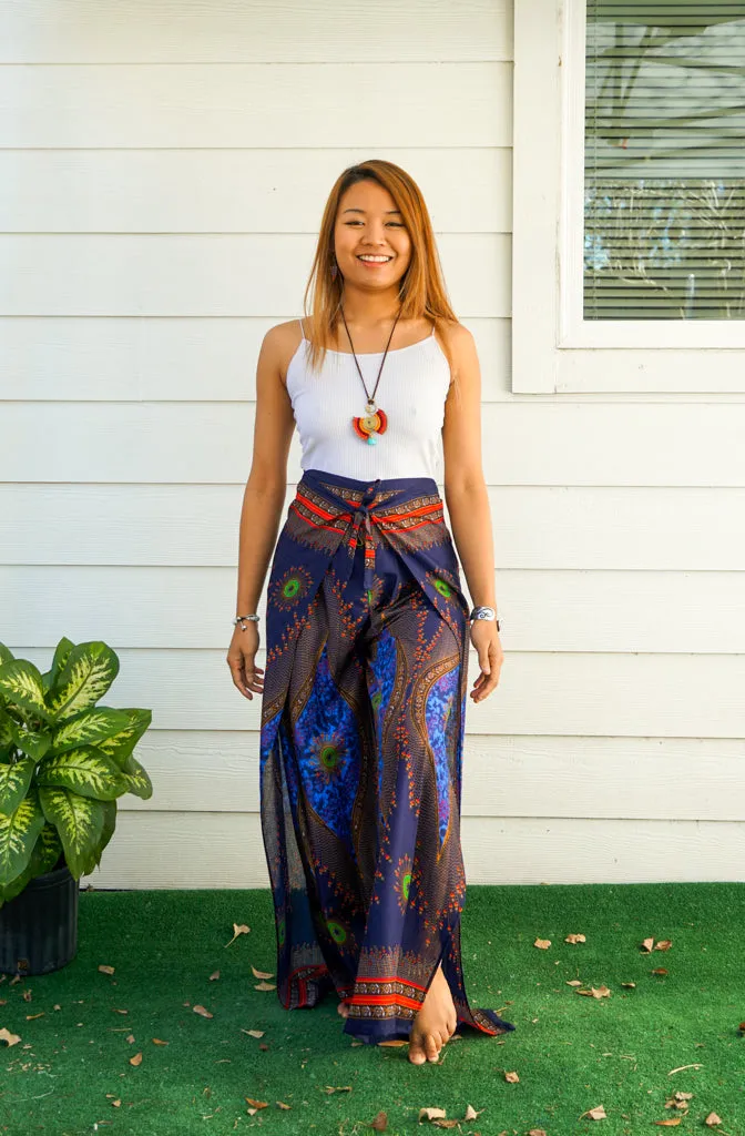 Blue Peacock Mandala Palazzo Wrap Pants