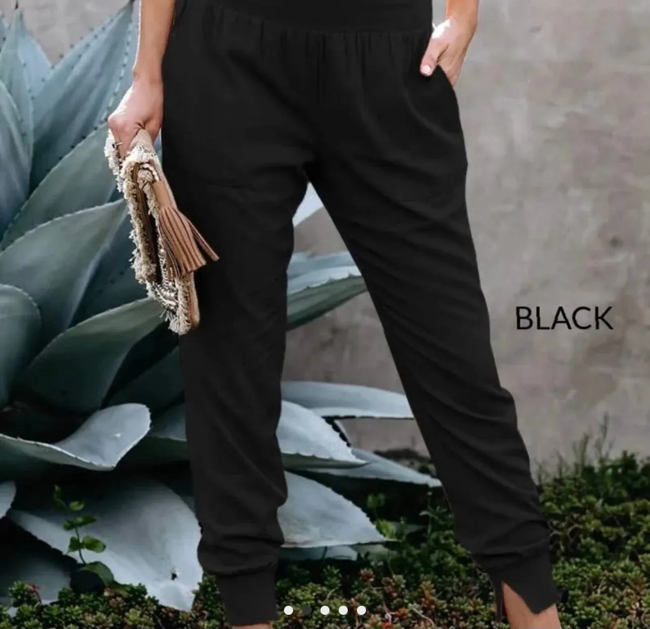 Bottoms- Stretchy, Lightly Textured Black Jogger