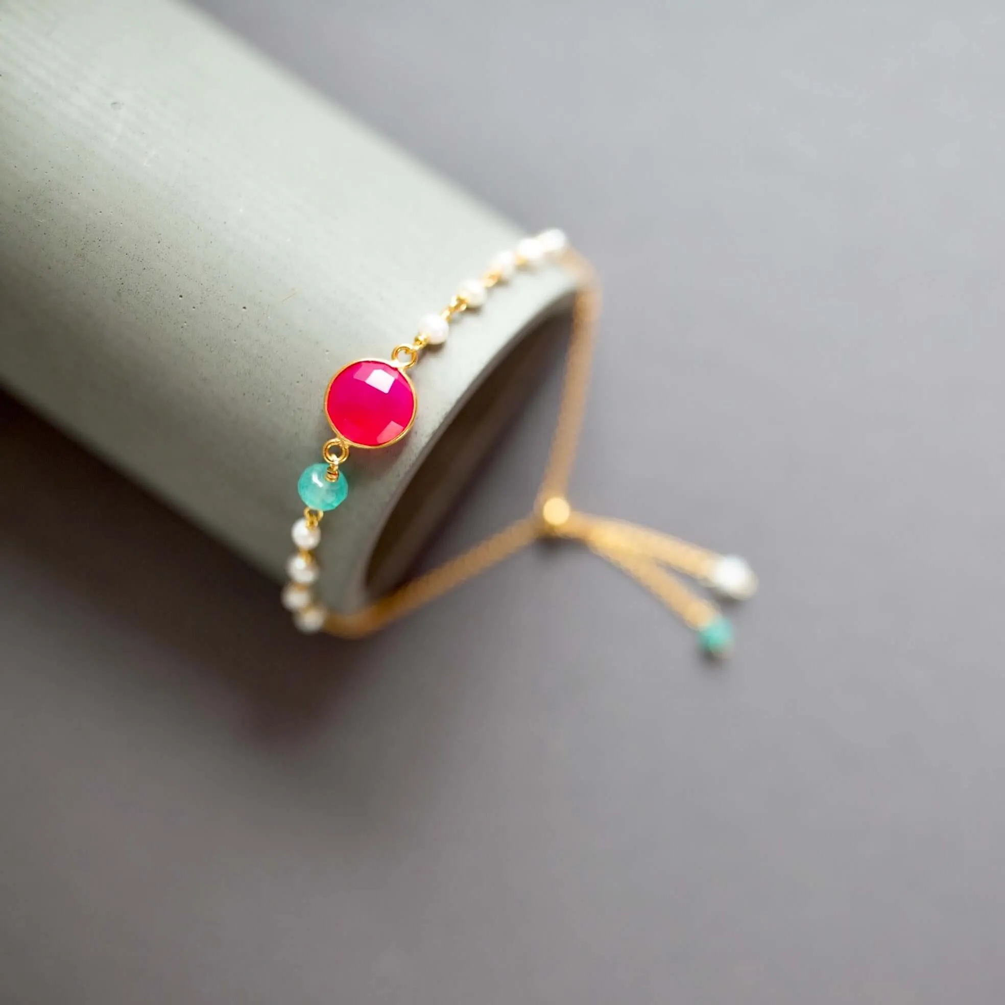 Bracelet Stacking Set: Hot Pink Chalcedony and Neon Apatite Stones