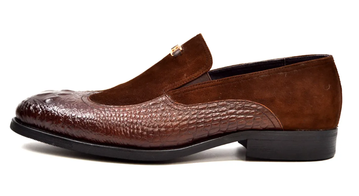 British Collection Shiraz Croc Leather & Suede Shoe - Elegant and Timeless