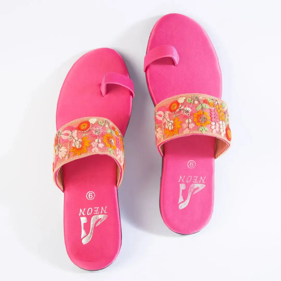 Broad Lace Slippers Pink