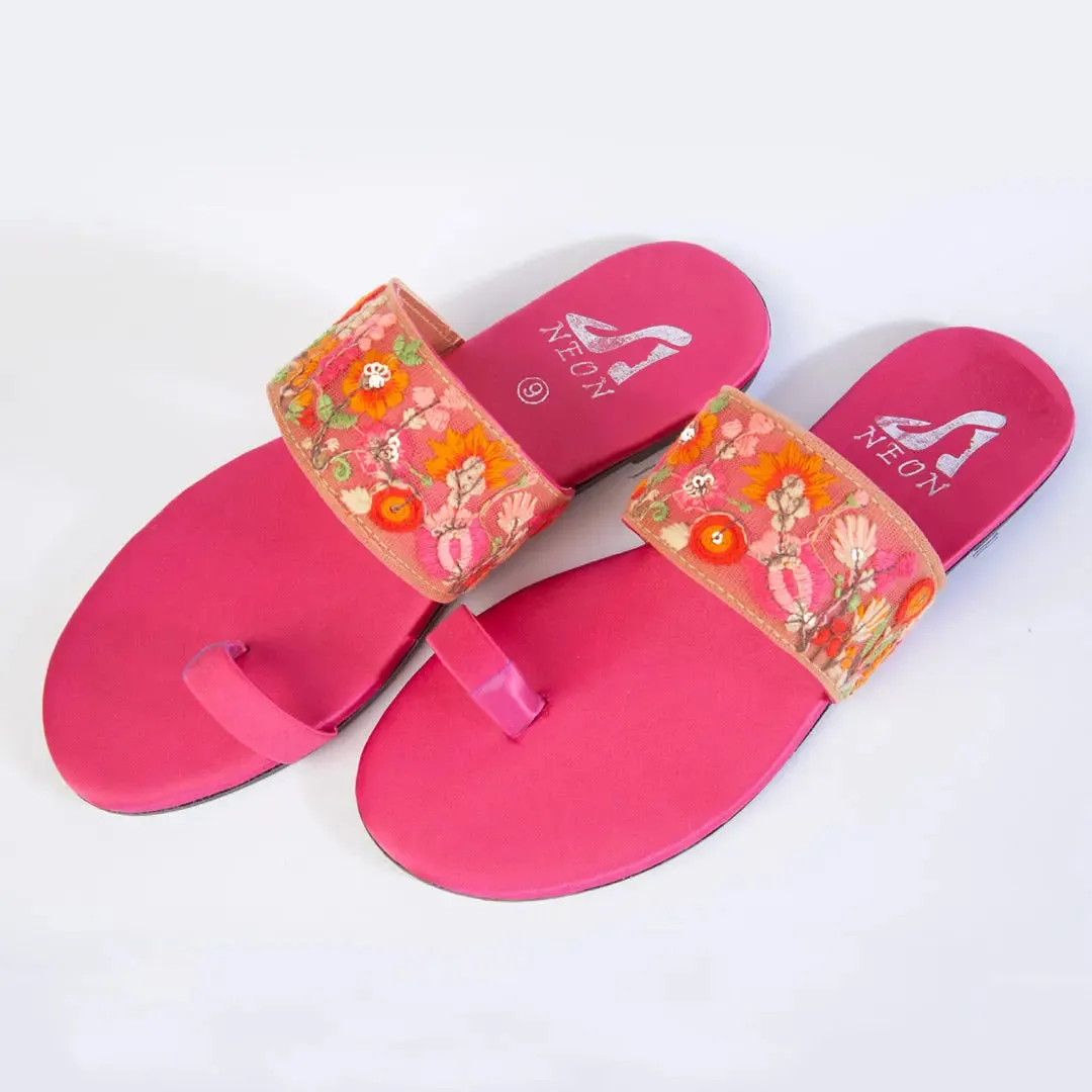 Broad Lace Slippers Pink