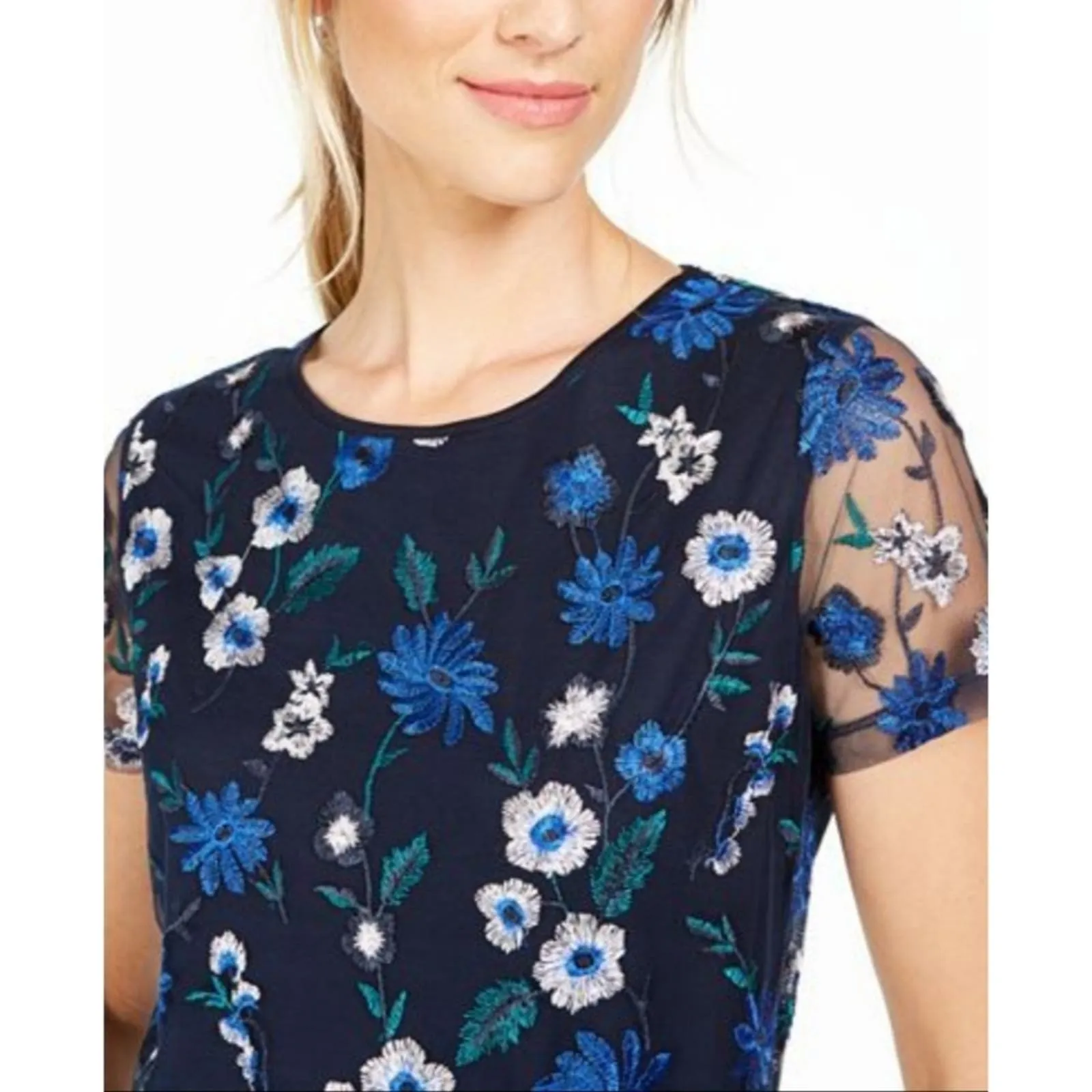 Calvin Klein Floral Embroidered Mesh Top