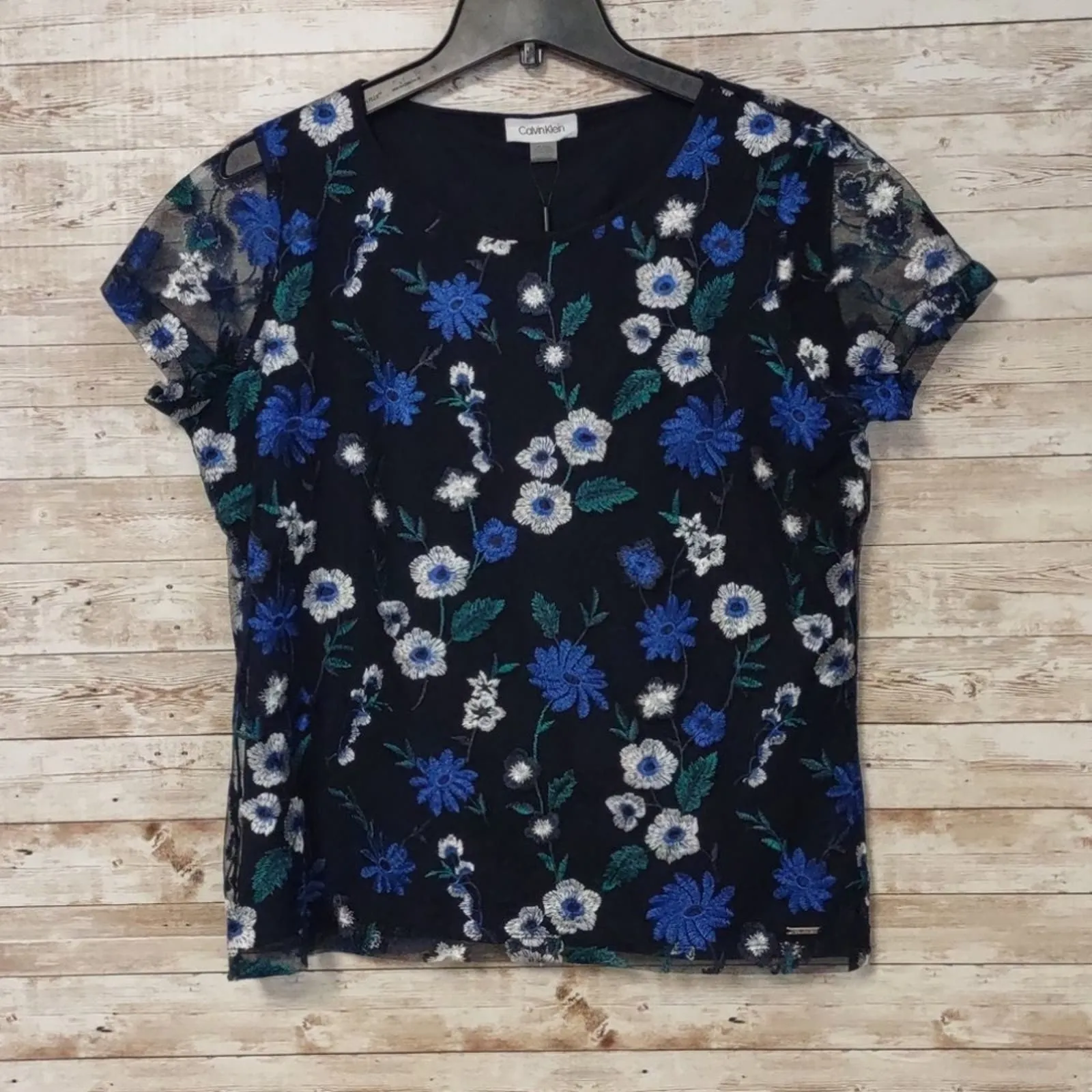 Calvin Klein Floral Embroidered Mesh Top