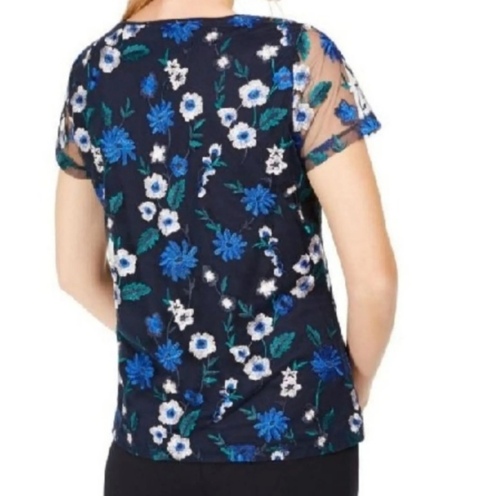 Calvin Klein Floral Embroidered Mesh Top