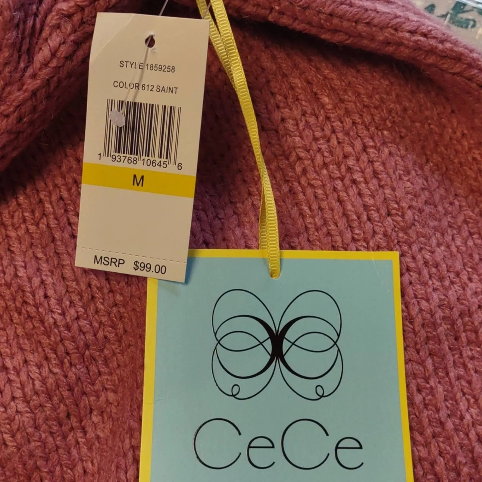 CeCe Pom Pom Sleeve Mock Neck Sweater Pink