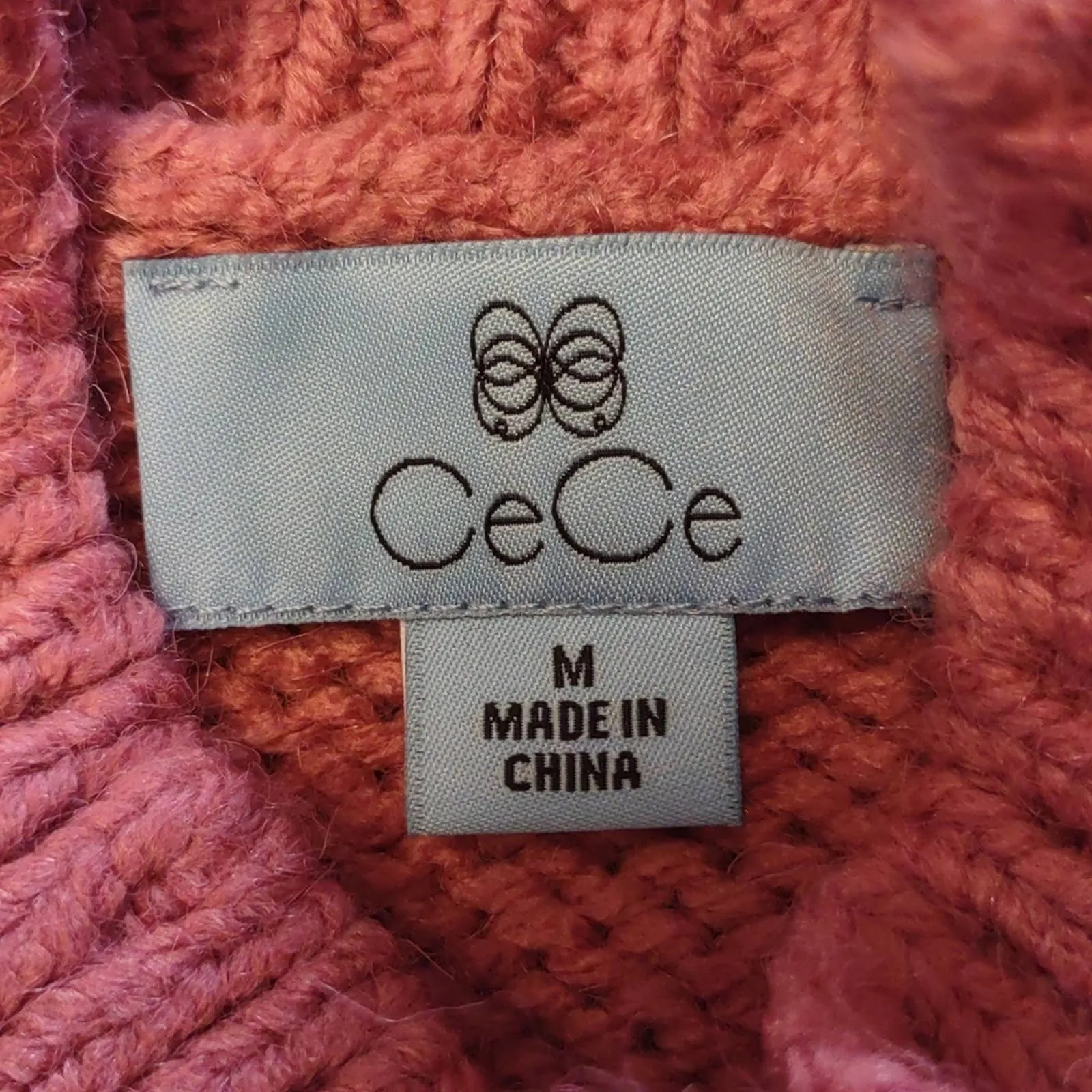 CeCe Pom Pom Sleeve Mock Neck Sweater Pink