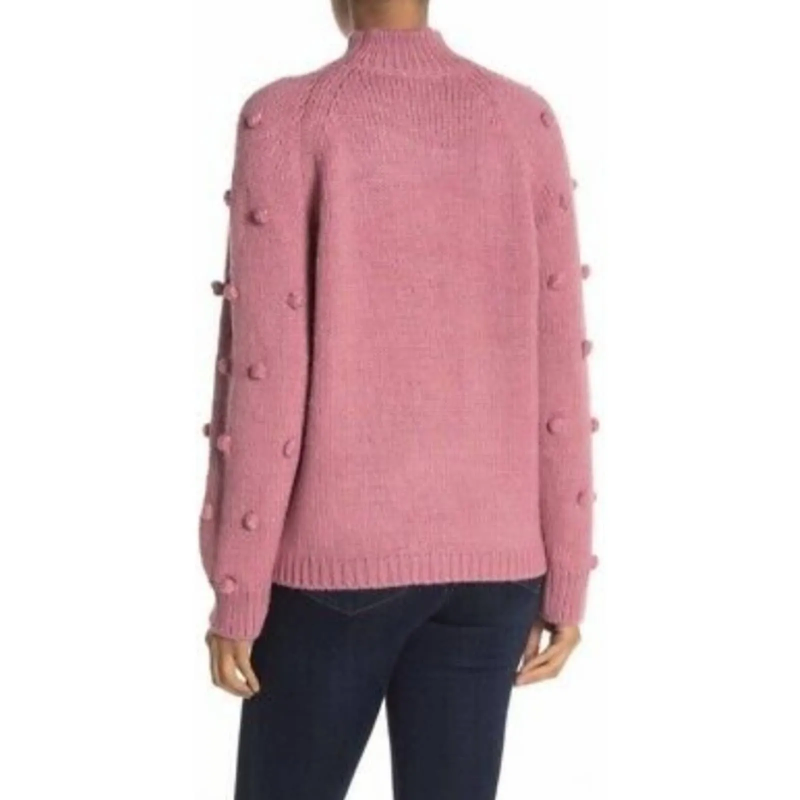 CeCe Pom Pom Sleeve Mock Neck Sweater Pink