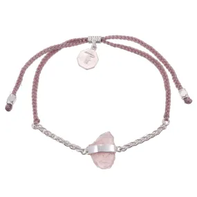 CHAIN & CORD CRYSTAL BRACELET - ROSE QUARTZ- DUSTY PINK - SILVER