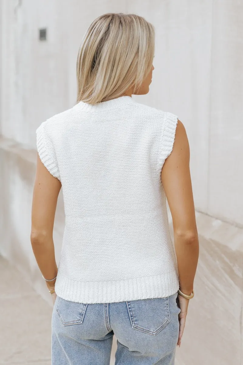 Chunky Cable Knit Sweater Vest - Cream