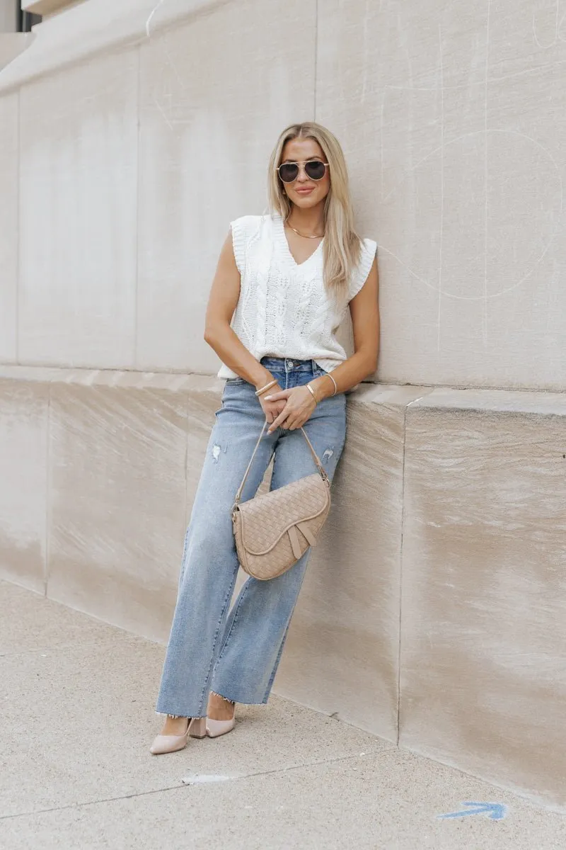 Chunky Cable Knit Sweater Vest - Cream